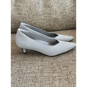 VIVAIA Pointed Toe Kitten Heel Pumps Sparkly Silver 41